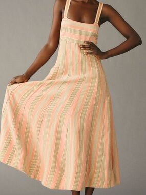 Maeve by Anthropologie Square-Neck Tie-Back A-Line Stripe Dress